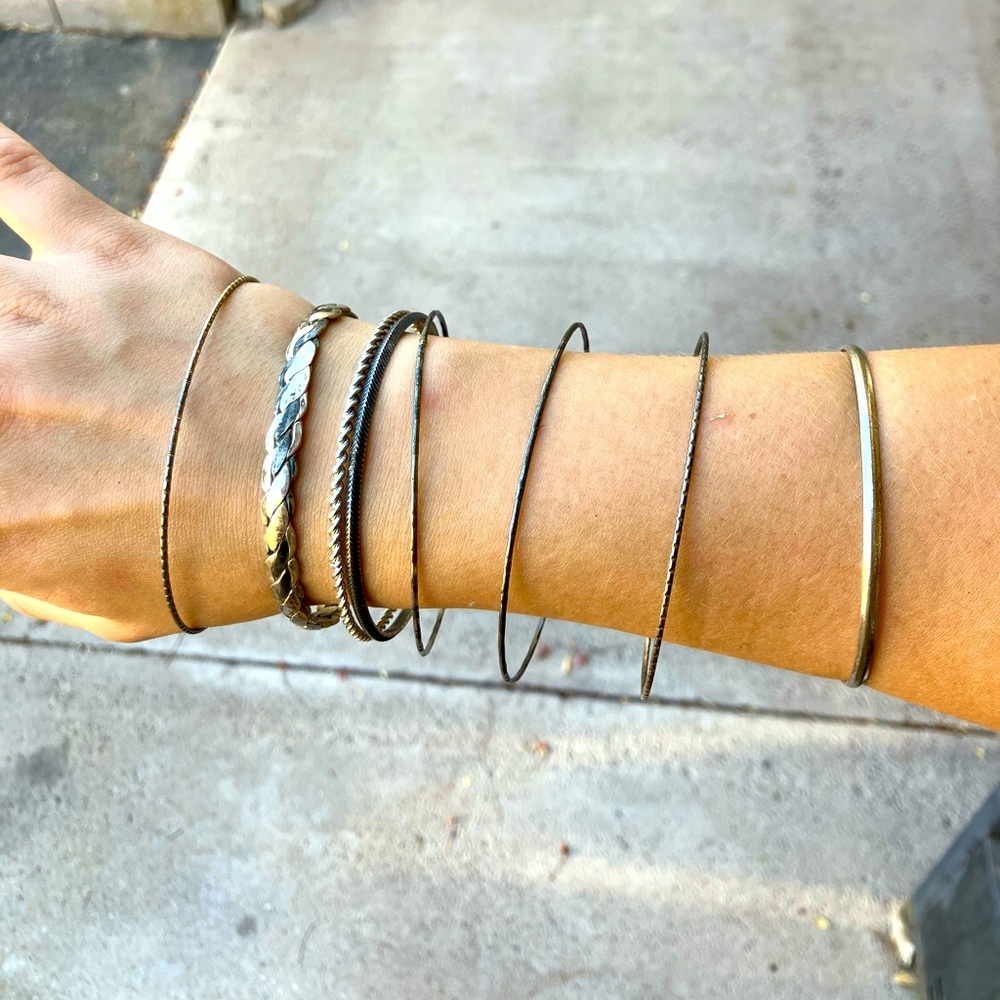 Elegant Minimalist Silver Bangle Stack of 8 - Picture 3 of 5